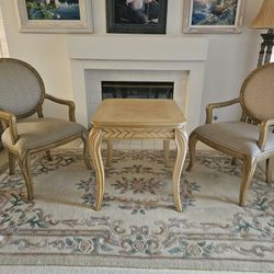3 pc French Provincial Accent Table & Chair Set – Solid Wood, Vintage Style