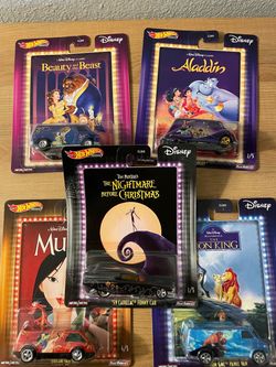 Disney Hot Wheels Mulan, Beauty and the Beast, Aladdin, Lion King, Nightmare before Christmas