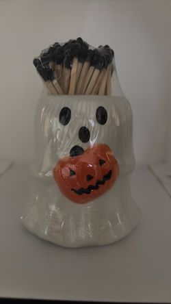 Halloween Ghost Matches holder with pumpkin design