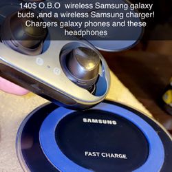 Samsung Galaxy Buds , With Wireless Charger . Wireless Charger Can Charge These Headphones And Most Galaxy Phones