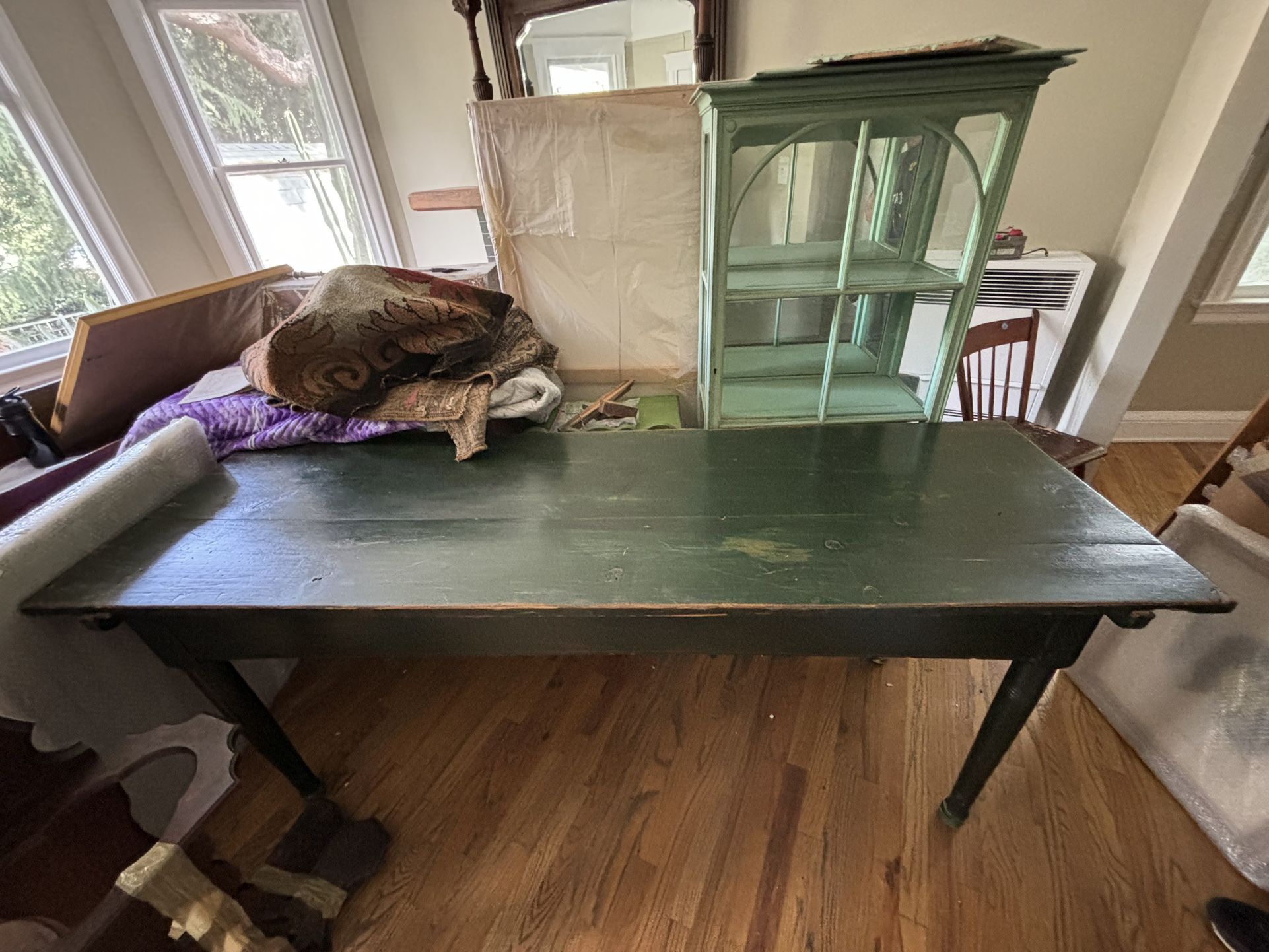 Beautiful Distressed Wood Green Desk / Table 