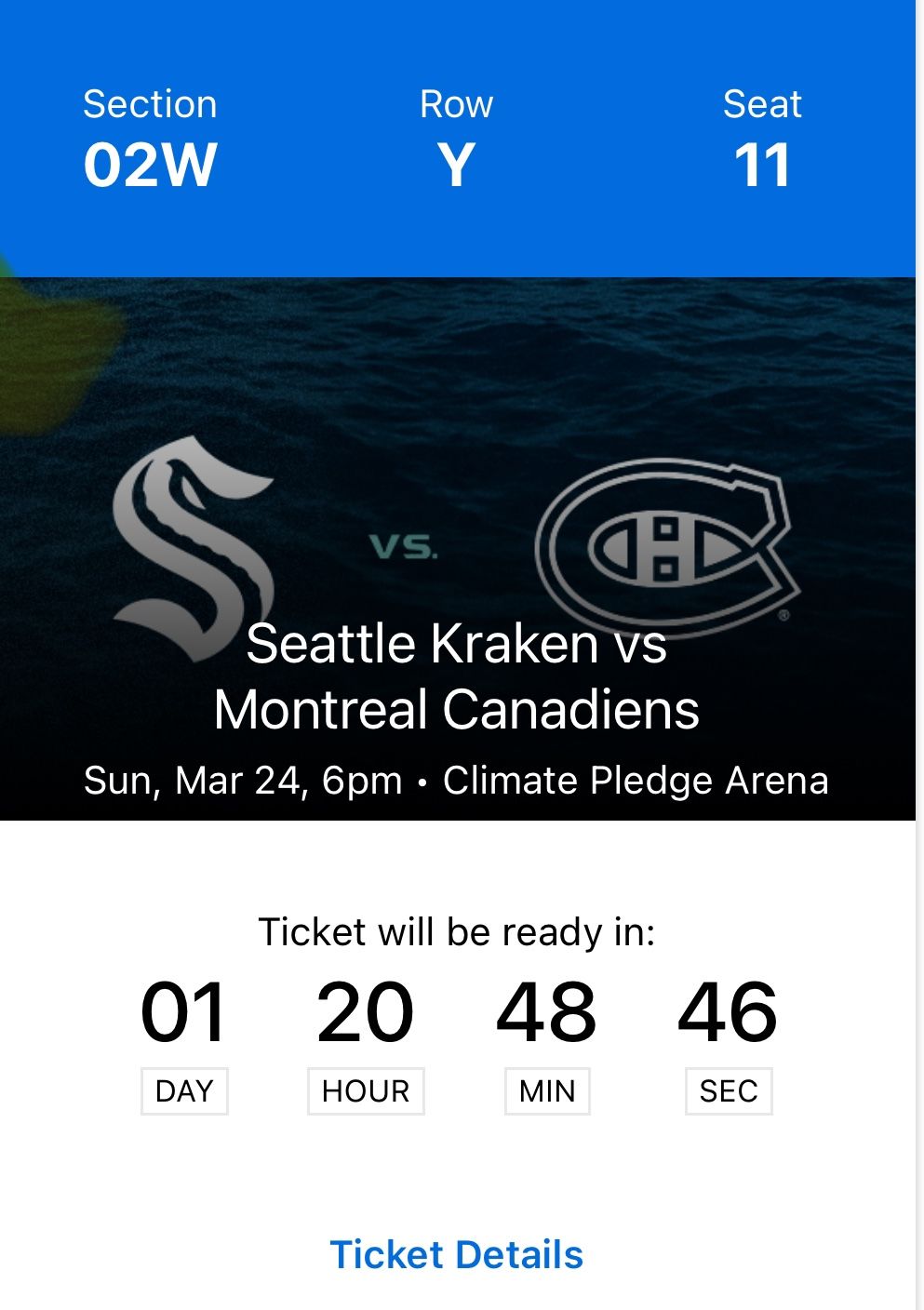 Seattle Kraken Vs. Montreal Canadiens 3/24 7pm  Club 4 Seats ($280 Each)  