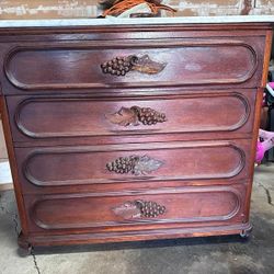 Antique Victorian Wooden Marble Top Dresser Server Chest of Drawers Commode
