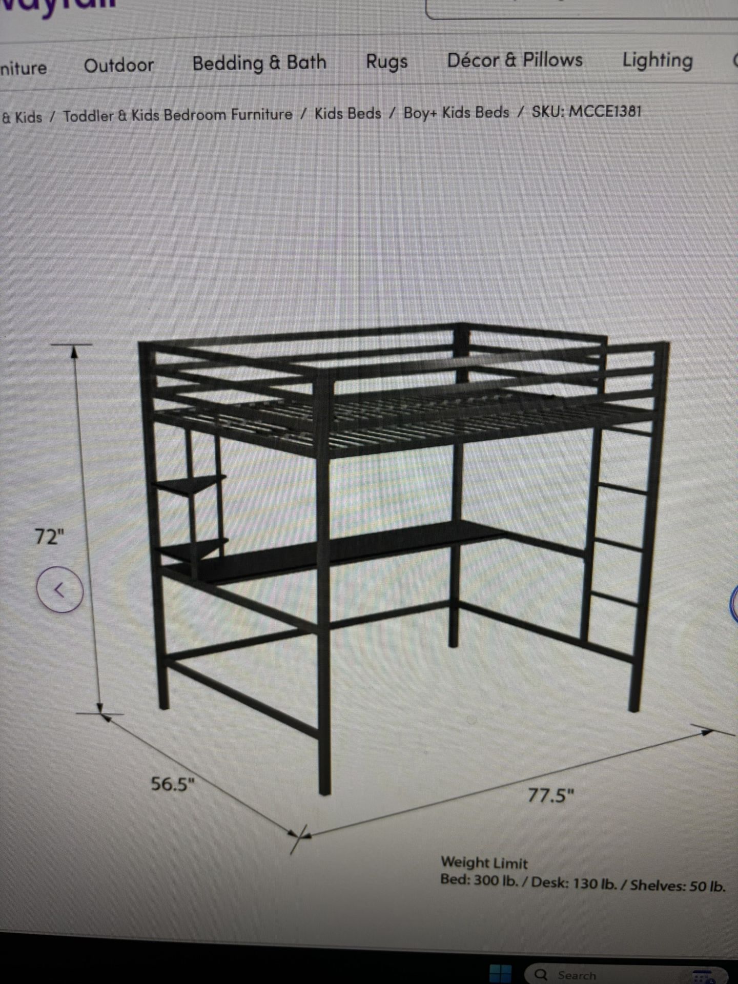 Double Loft Bed Frame With Desk And Shelves.