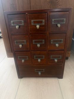 Small walnut wood tabletop herb drawer storage cabinet