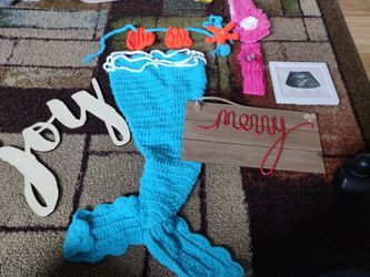 Baby/newborn photo prop (mermaid outfit, Christmas signs, Ultrasound frame, bow)