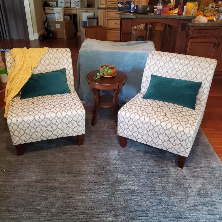 3 Piece Fabric Chair And Accent Table Set Modern