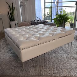 Faux Leather White Ottoman 