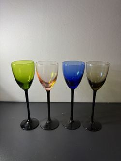 Vintage - Cordial Glasses, Multi-color With Black Stems (SET OF 4)