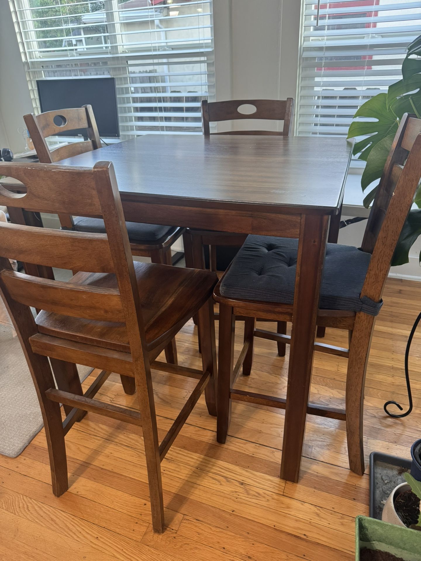 Wood Counter Height Table with 4 Chairs
