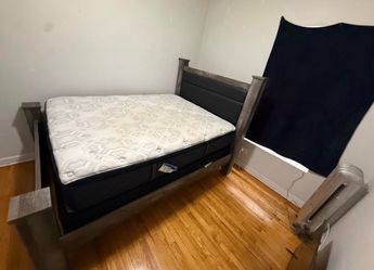 Queen Bed Frame with Upholstered Headboard