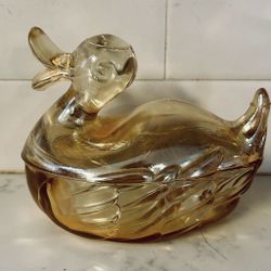  Carnival Glass Marigold Iridescent Duck Dish 
