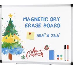 DUMOS Magnetic Whiteboard Kit for Wall 36" x 24", Dry Erase Board with 1 Dry Eraser & 2 Multicolor Markers & 4 Magnetic Pins, Sliver Reinforced=R2-917