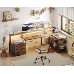 L Shaped Desk with File Drawer, 75" Reversible L Shaped Computer Desk with Power Outlet