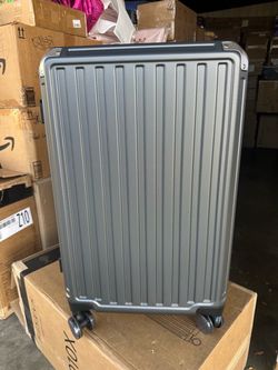 LUGGEX 24 Inch Zipperless Checked Luggage, Charcoal Metallic Checked Suitcase, 100% PC Hard Shell, 8010S Aluminum Frame, 8 Spinner Wheels, TSA Lock, Z