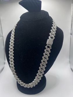 Silver-Toned Iced Out Cuban Link Chain Necklace