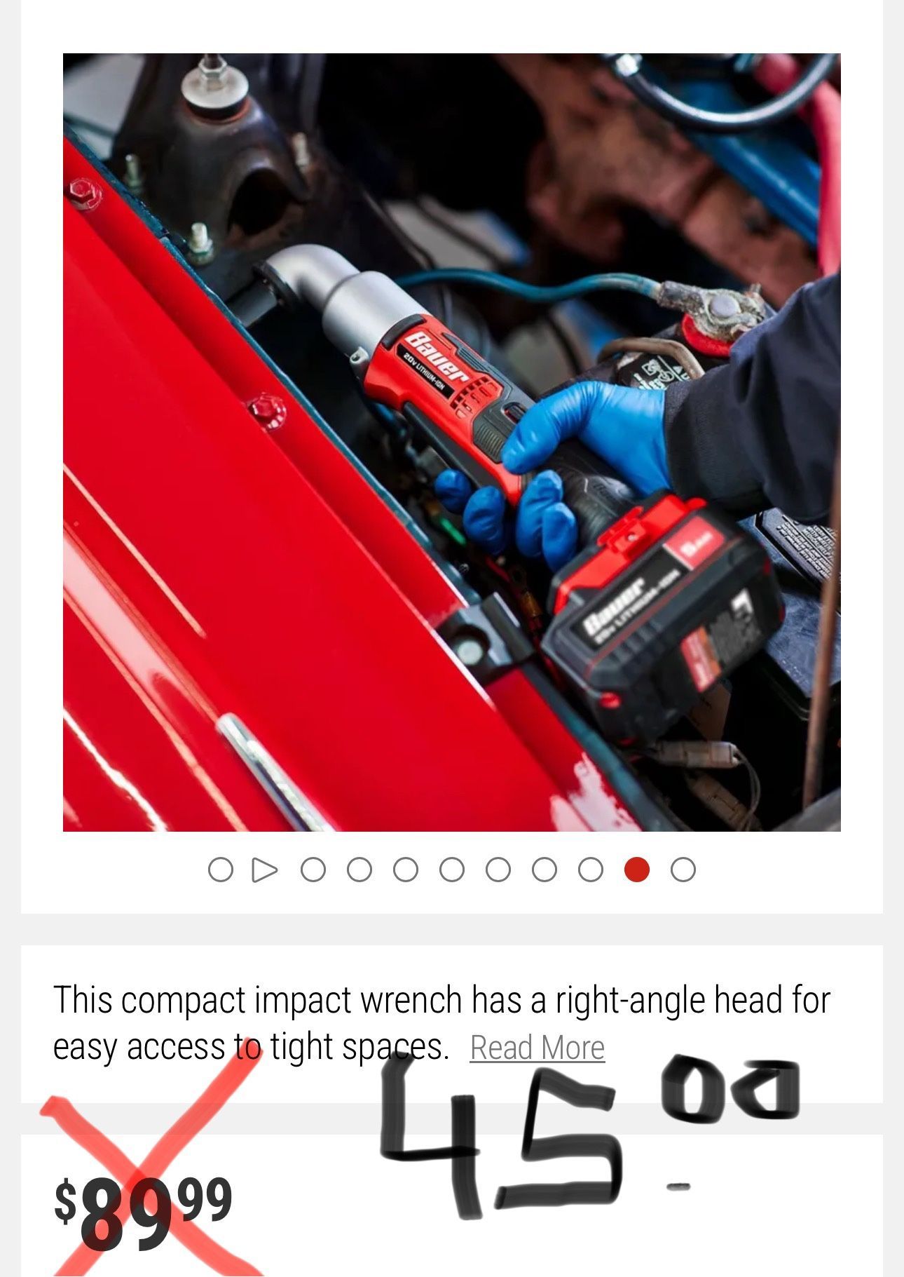 BAUER 20 Volt 3/8” 90 Degree Impact Driver