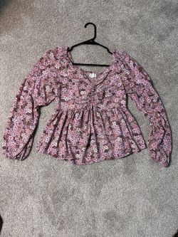 Japna pink floral rayon ruched detail long sleeved v-neck blouse classic comfort