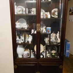 20th C. Chinese Two section Glass Rosewood Cabinet