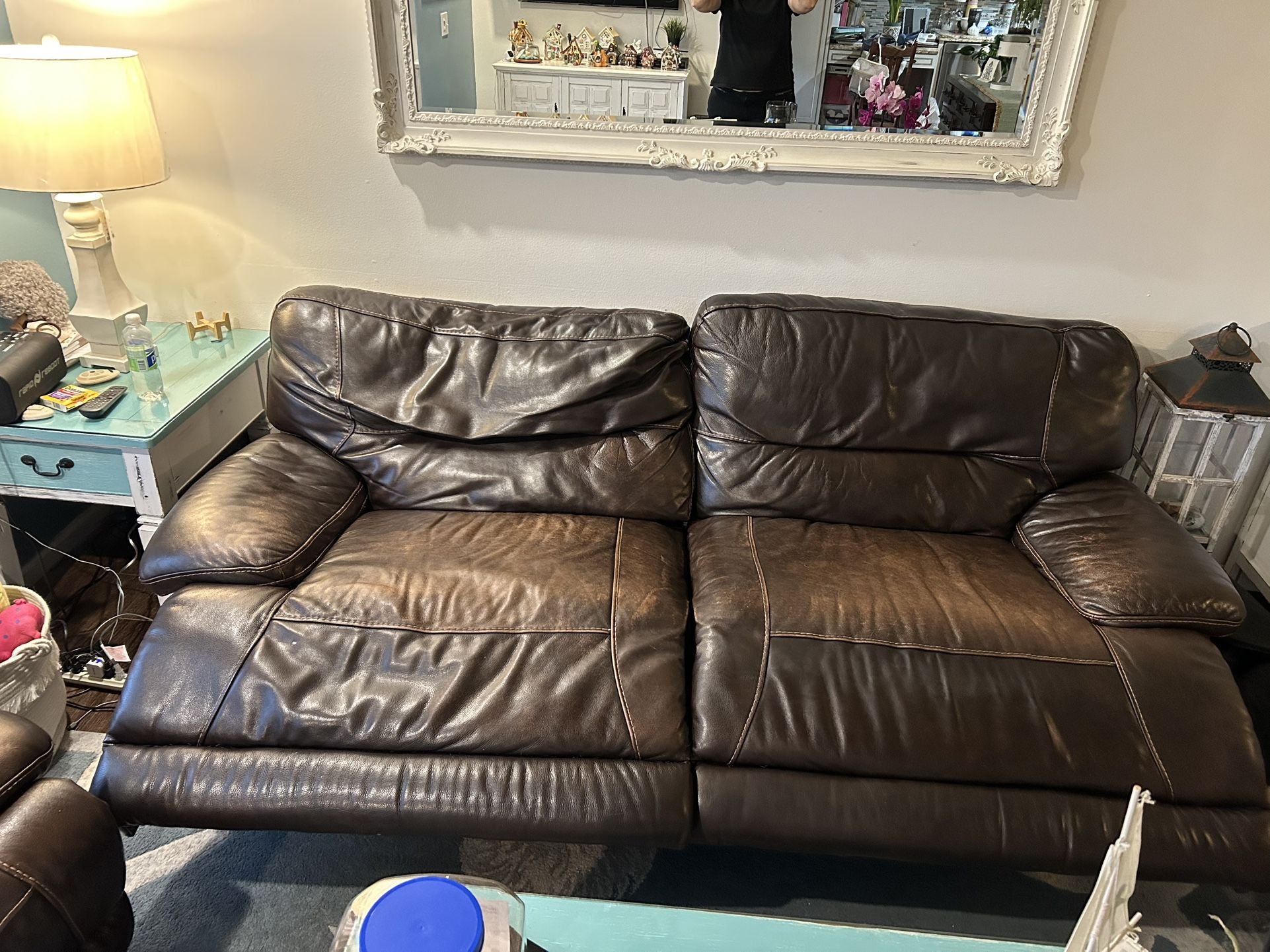 Brown Leather Recliner Couch And Recliner Chair