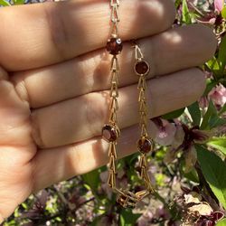 14K Solid Gold Garnet Link Bracelet – 6.75”