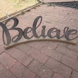 Large Rustic Metal Believe Wall Sign – Farmhouse Inspirational Word Art Decor