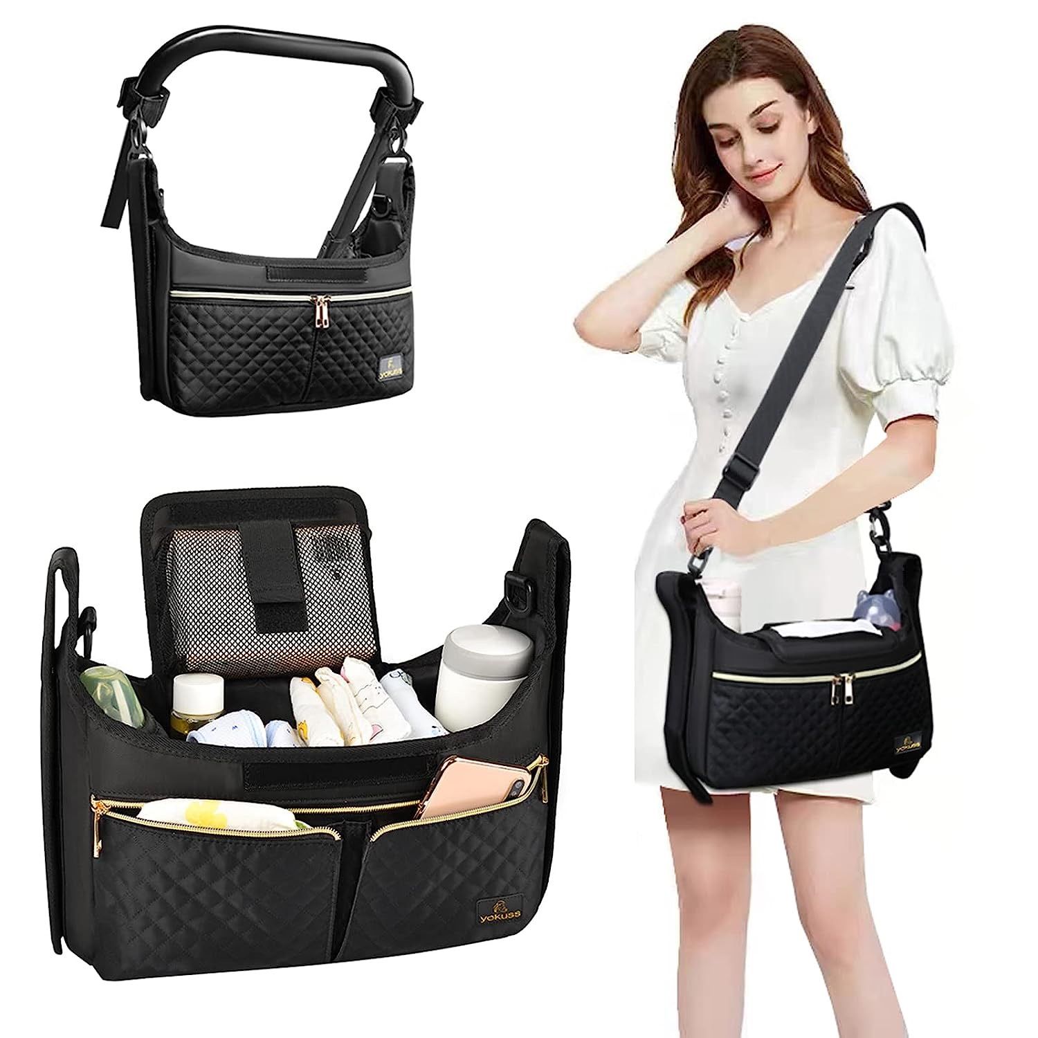 Universal Stroller Organizer Bag with Cup Holder Shoulder Diaper Handbag Baby Accessories Three Way