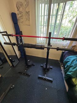 Power Rack Squat Stand and RED Gym Bar
