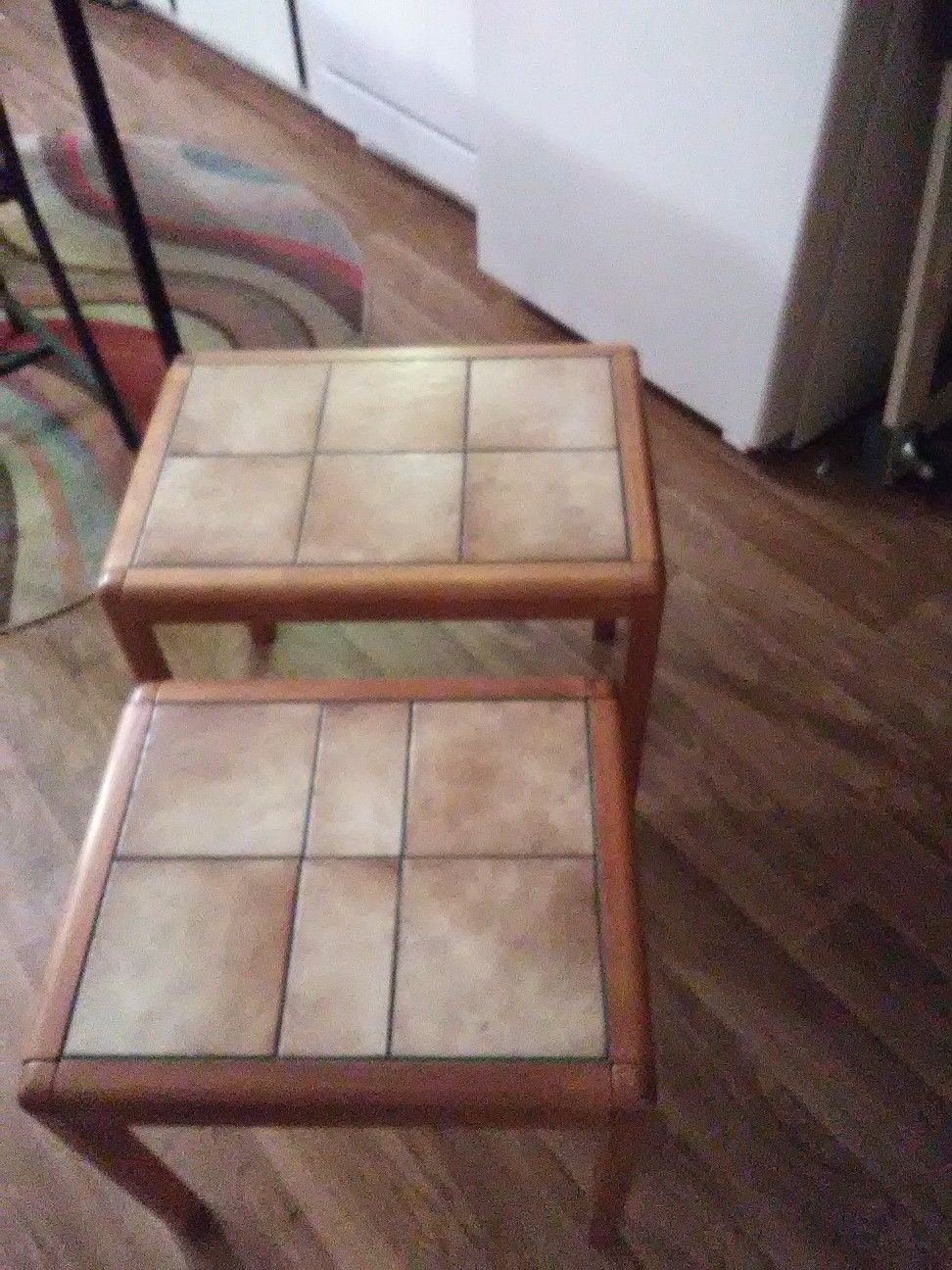 SOLID TEAK WOOD AND CERAMIC TILE NESTING TABLES