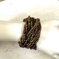 Gold Seed Beaded Multi Strand Bracelet 