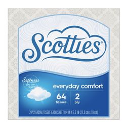 Scotties Facial Tissues 2-ply 64 Sheets Each, Hypoallergenic, Unscented - 24 Pack