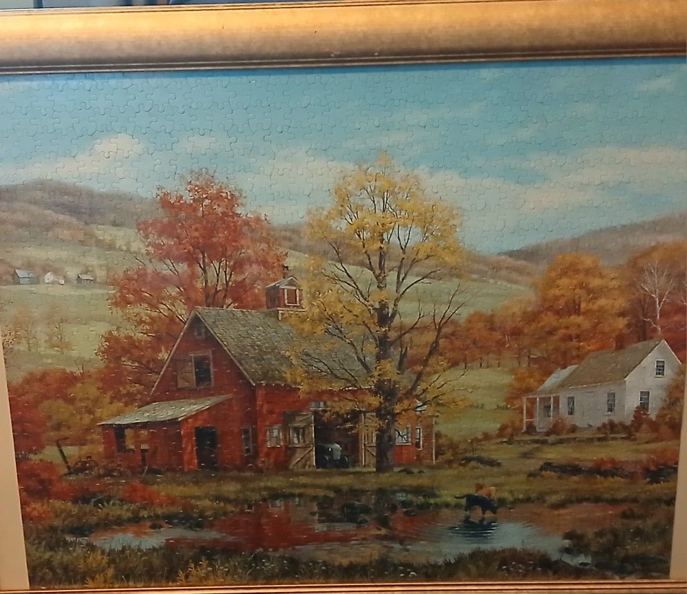 Picture with Frame and Glass Autumn Scene 