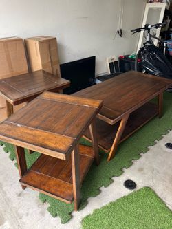 Brown Wood Coffee Table and 2 Matching End Tables