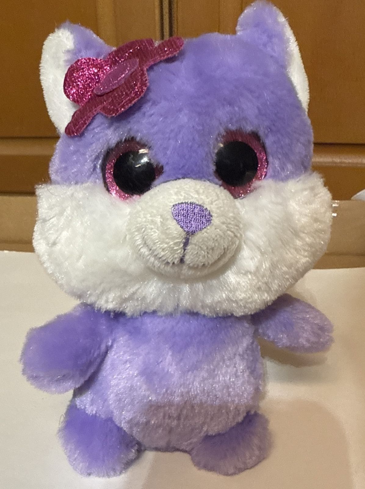 SPARK Create Imagine purple dog puppy 7" plush stuffed animal with flower bow