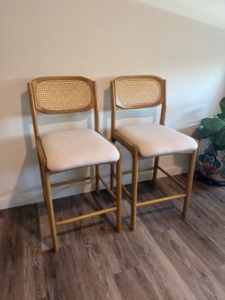 Rattan counter stool - solid wood (x2)