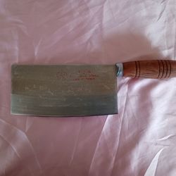 Vintage Cleaver Stainless Steel Knife Wood Handle Made In Taiwan
