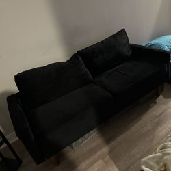 Modern Black Velvet Sofa – Excellent Condition