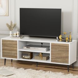 New Modern TV Stand for 65" Television, Entertainment Center with Two Storage Cabinets, Retro Style Media Console for Living Room, Bedroom, Office, 58