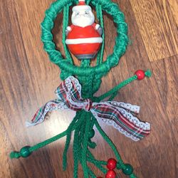 Vtg 12” Macrame ceramic Santa Clause Hanging Christmas Decoration craft
