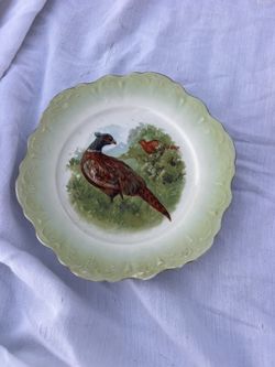VTG PHEASANT PLATE SCALLOPED TRANSFER-LUSTERWARE GERMANY 8.5"D