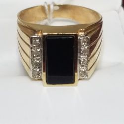 14k Yellow Gold Onyx 3.0ctw Diamond 0.08ctw Mens Ring Size 8.5