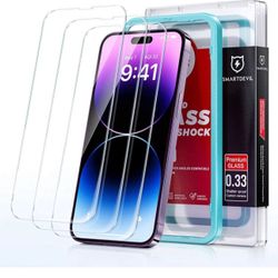 Screen Protector for iPhone 14 Pro Max 6.7", [Easy Installation Frame] 3 Pack HD Bubble Free Scratch Resis