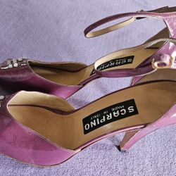 Scarpino Made in Italy Pink Women's Size 8.5 Open Toe Heels with pearls 