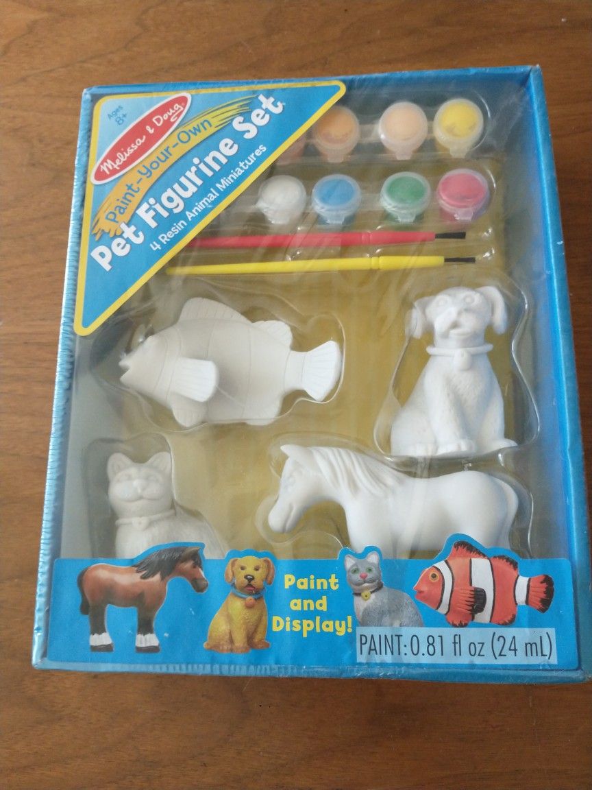 Melissa & Doug paint your own pet figurine set 4 resin animal miniatures *new*