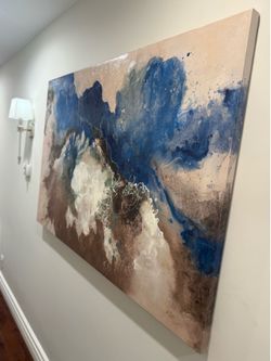 Large 60” x 40” Original Abstract Canvas – Contemporary Statement Piece in Cobalt Blue & Neutrals