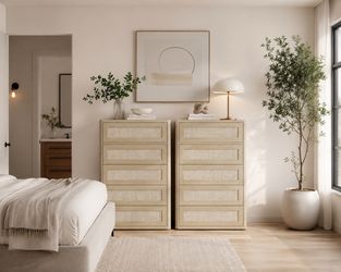 SET OF 2 - NEW! Rattan Dressers, 5 Drawers