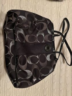 Black And Silver Coach Handbag With Built in Wallet