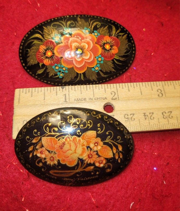 Your Choice Hand Painted Signed Russian Lacquered Brooch