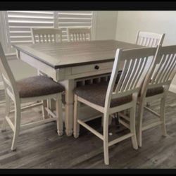 Huge Sale🔥 Whitewashed Two Tone Counter Height Table And 4 Bar Stools👌 Kitchen/Dining Room Set Of 5🥂 New Brand✅
