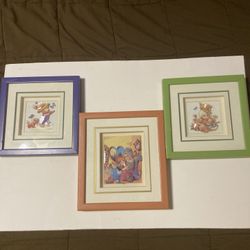 Set of 3, Matted & Framed Pictures, Grandma, Boy, Girl, puppy, Cat & Butterfly